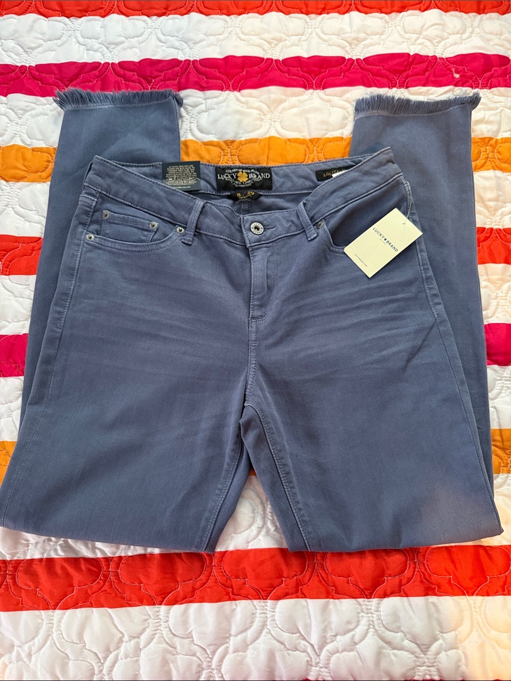 Lucky Brand Slate Blue Cropped Fray-Hem Jeans